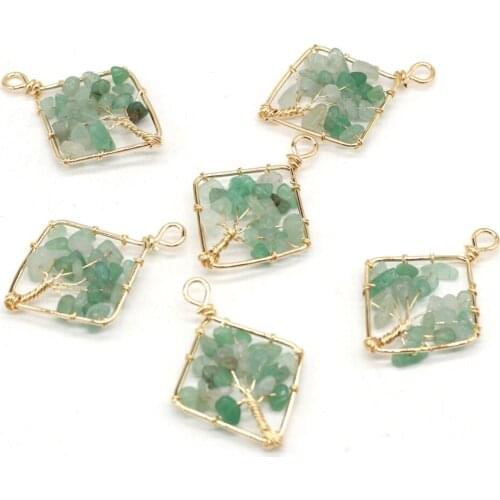 Natural Stone Rhombus Green Aventurine Pendant With Gold Thread for Jewelry Making DIY Necklace Earring Accessories 30x45mm