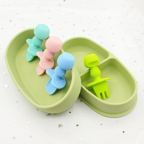 Food grade Silicone Tableware set Baby Feeding Plate spoon fork sucker Dishes suction Bowls Anti-flip Children Drop-resistant
