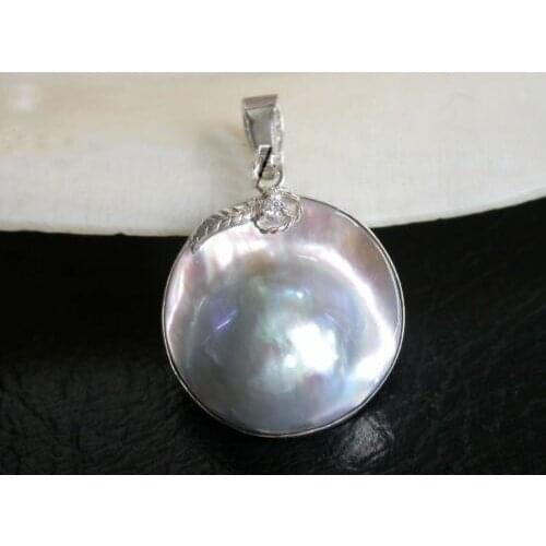 Genuine South Sea Gray Mabe Pearls necklace pendant