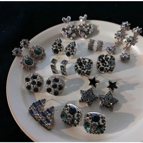 Besimpol High Quality Black Diamond Zircon Earrings For Women Party 925 Silver Geometric Star Stud Earrings Fashion Fine Jewelry