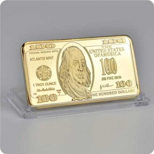 USA 100 Dollar Bullion 24k Gold Bar American Metal Coin Golden Bars USD with gift box