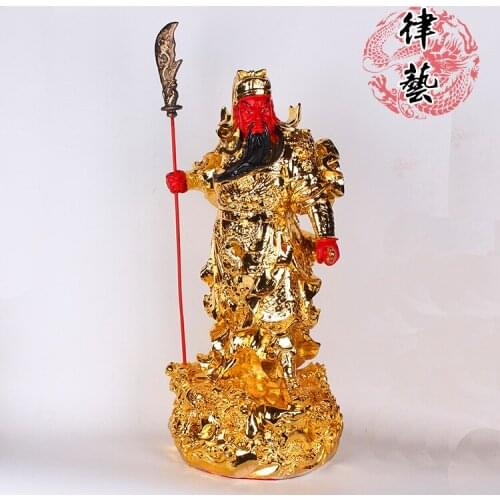Guan Gong Statue Multi-size Home Offering Gold-plated Resin Buddha Figurine God of Fortune Wealth Chinese Decor Temple Door-god