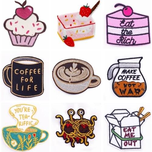 Coffee Patch Clothing Thermoadhesive Patches For Clothing Stickers DIY Cartoon Food Embroidered Patches On Clothes Badges Decor