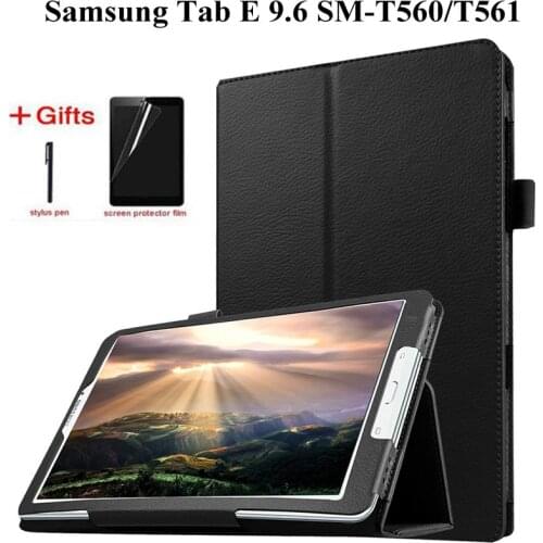 Slim Folding PU Leather Case for Samsung Galaxy Tab E 9.6 SM-T560 SM-T561/T567V Stand Cover for Samsung TabE T560 case+Film+Pen