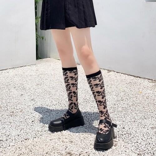 Spring Lolita Lace Mesh Stocking Women Sexy White Knee Thigh High Socks Summer Cute Girls Gothic Basic Harajuku Long Socks PJ283