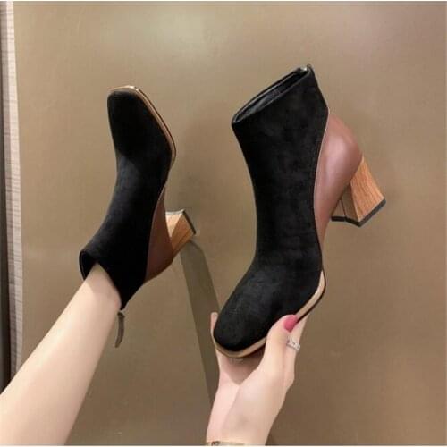 European and American Pointed High-Heel Ankle Boots Fashion Wild Square Heel Short Boots High Heels Simple Comfort Womens Boots