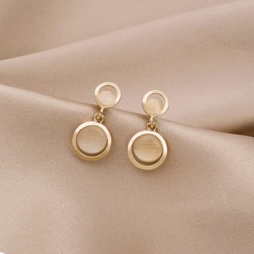 2021 Korean Fashion Opal Stud Earrings for Women Trendy Cats Eye Stone Geometric Earrings Wedding Jewelry Accessories