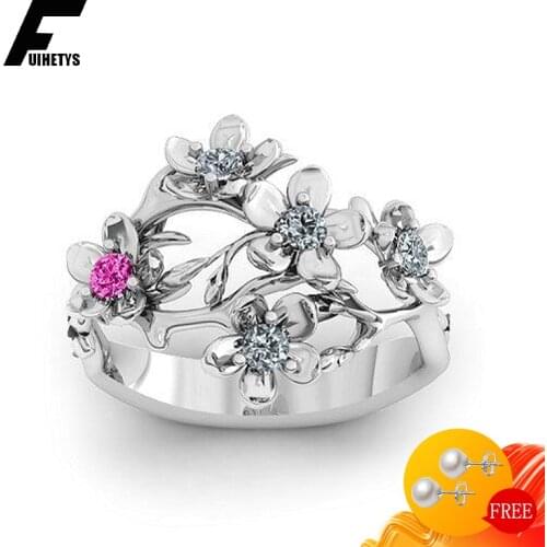 Bali Jelry Fashion Rings Silver 925 Jewelry with Zircon Gemstone Flower Shape Ring Accessories for Women Wedding Engagement Gift