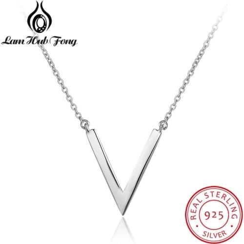 925 Sterling Silver Korean Fashion Simple Jewelry Female Letter V Pendant Necklace Lovers Gift