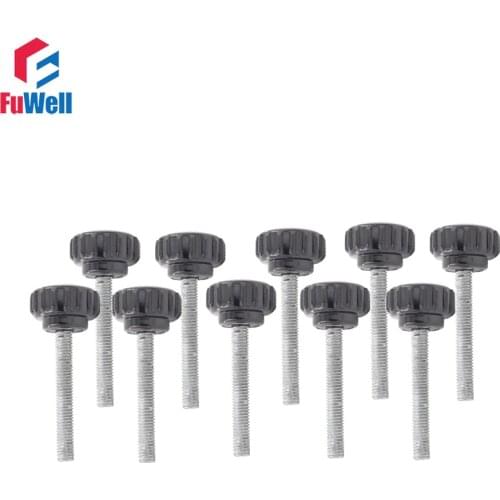 10pcs M6 x 30mm Male Thread 18mm Round Head Diameter Black Clamping Nut Knob Handles Replacement Thumbscrew Knurled Grip Knobs