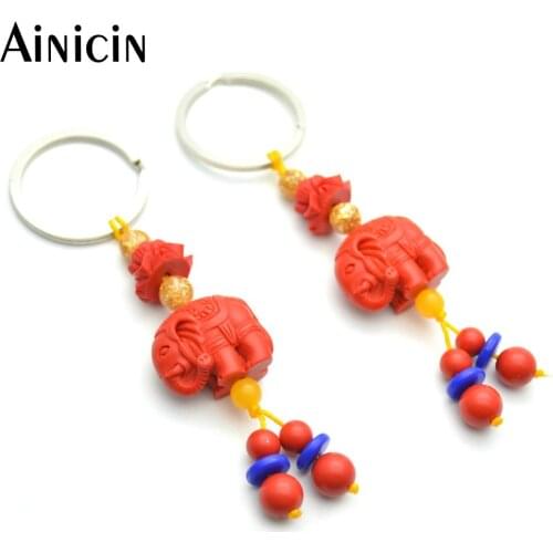 10pcs Red Cinnabar Elephant Charms Key Chains For fashion Men and Women Gift Jewelry Key Holder