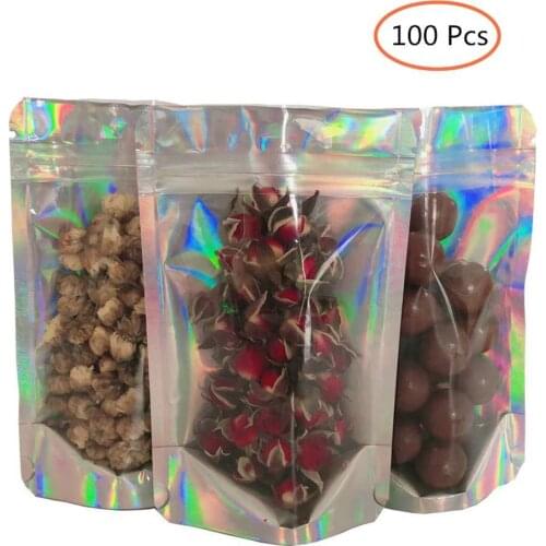 100PCS Transparent Aluminum Foil Bag Zipper Ziplock Packing Food Bag Retail Resealable Baking Packaging Bag Pouch