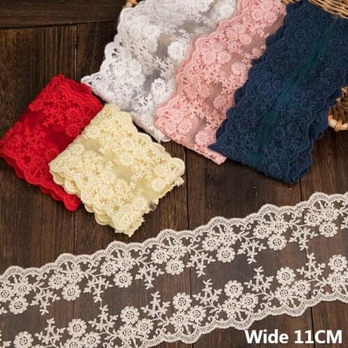 11CM Wide Luxury Tulle Mesh Embroidered Flowers Lace Appliques Dress Collar Trim Fringe Ribbon DIY Headwear Cloth Sewing Decor