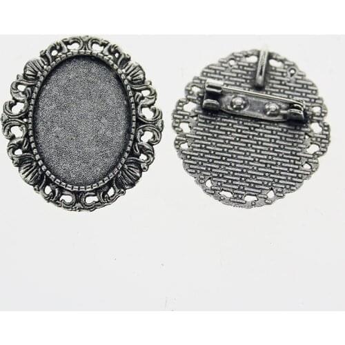 2pcs/lot Tibetan silver color Oval 25x35/25x18mm cabochon settings brooch design