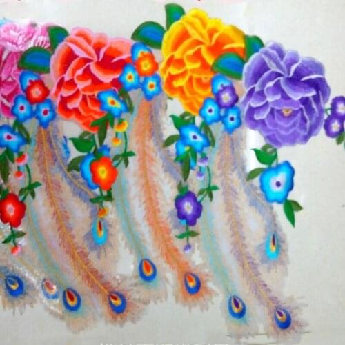 20 pieces 38cm*24cm Computer embroidery patch Phoenix tail peony cloth Stage clothing accessories ironing decal Patch sticker