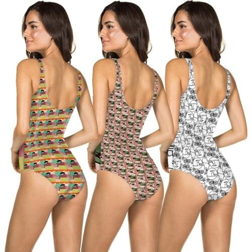 2021 Summer Abstract Printing One Piece Swimwear Beach Swimsuit Sexy Sleeveless Bathing Wear Women Fashion Bodysuit Plus Size