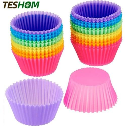 50 PCS Silicone Cupcake Baking Cups Liners Reusable Non-stick Muffin Cups Cake Molds Standard Multi-Color