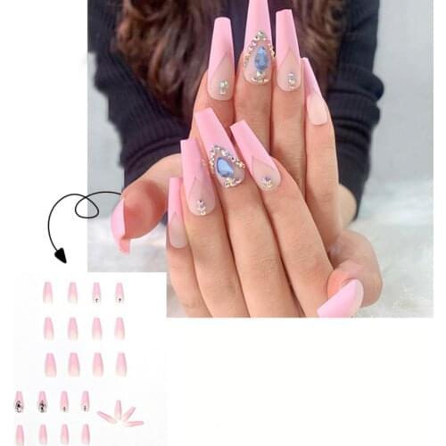 24 Pcs French Rhinestones Decorate Ballet Fake Nails Fashion Artificial Plastic Press On False Nail Tip Manicure Nail Art Tools