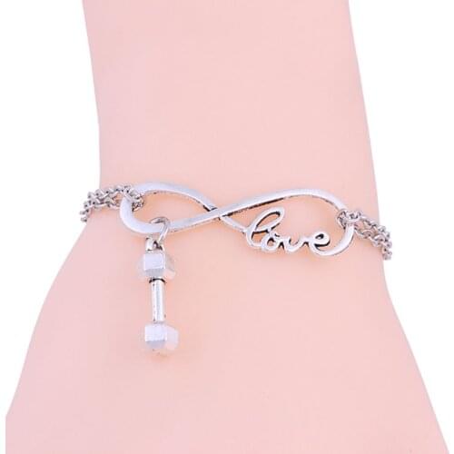 50pcs Hot Zinc Alloy Fashion Women Infinity Dumbbell Bangle Pendant Bracelet Chain Charm 17cm + 5cm z0350