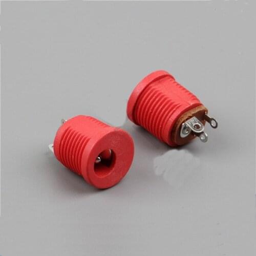 5pcs red power socket 5.5-2.1 socket round hole thread nut panel mounting power interface