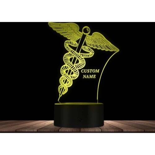 Thank You Gift for Doctor Nurse Special Personalized Acrylic LED Desk Lamp with Medical Sign 3D Illusion Effect Novelty Light