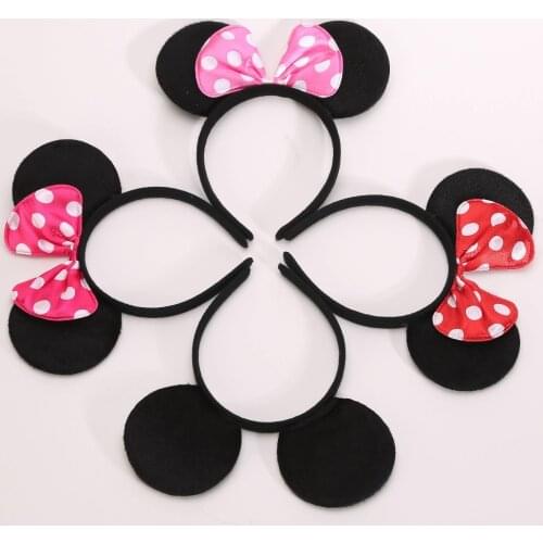 Baby Girls Boy Polka Dots Ears Rose Bow Hair Accessories Minnie Mickey Headband Birthday Party Favors Christmas Decoration
