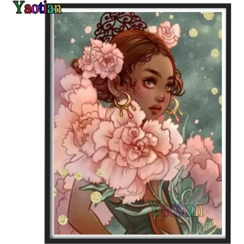 African girl and pink peonies diy diamond painting Full Square/Round drill 5d diamond embroidery sale 5d cross stitch home decor