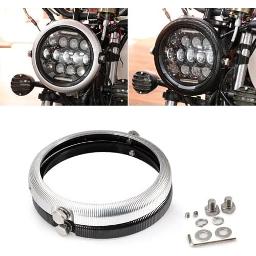 Black Chrome 7 In Aluminum Round Headlight Housing Headlamp Trim Ring Mount Bracket For Harley Honda Yamaha Motorcycles
