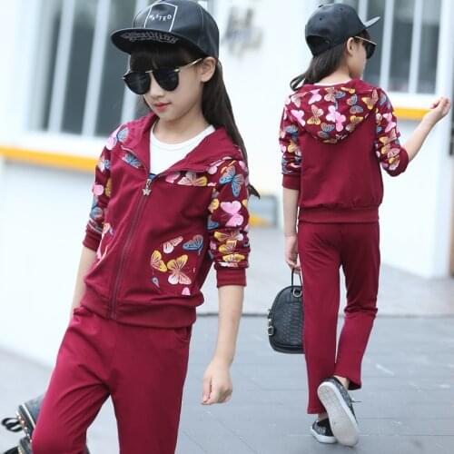 Childrens clothing long-sleeved sportswear girl suit 2020 Spring and Autumn printing zipper hooded clothes + pants baby clothes