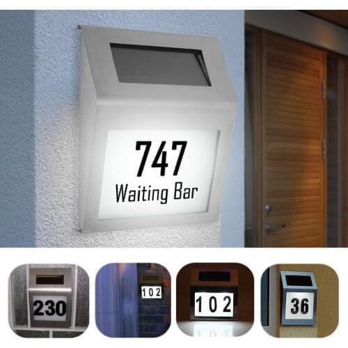 DIY House Number Personalized Waterproof Solar Power 2 LED Light House Number Street Sign Plaque