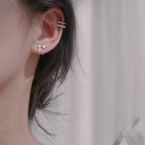 Double layer asymmetric Silver 925 ear clip female no pierced earrings Korean simple temperament small student ear bone clip
