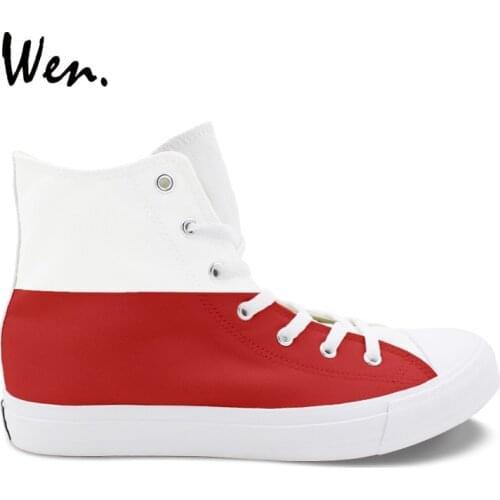 Wen Design Poland Flag White Red Stripes Hand Painted Unisex Shoes High Top Canvas Skateboarding Sneakers for Male Female