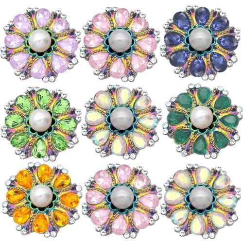 Crystal flower 20mm Metal snap button jewelry DIY bracelet KC2295