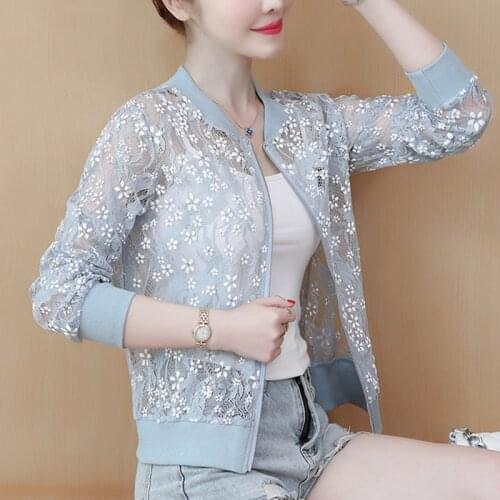 Solid Color White Lace Sun Protection WomenS Clothes Spring Summer Zipper Baseball Jacket Windbreaker Coat Outwear 2021
