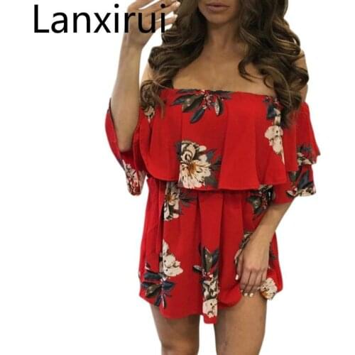 Lanxirui hot Fashion Sexy Women Summer Sleeveless Off Shoulder Dress Floral Print Casual Dress Wholesale Dropshipping