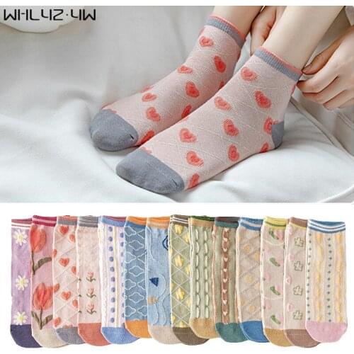 Summer Ankle Socks Woman Cotton Vintage Colorful Flowers Cute Japanese Style Girl Harajuku Boat Socks Novelty Hot Sell