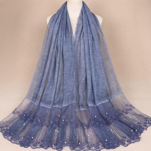 Islamic head scarf cotton lace pearl solid color Arab Hui womens new headscarf
