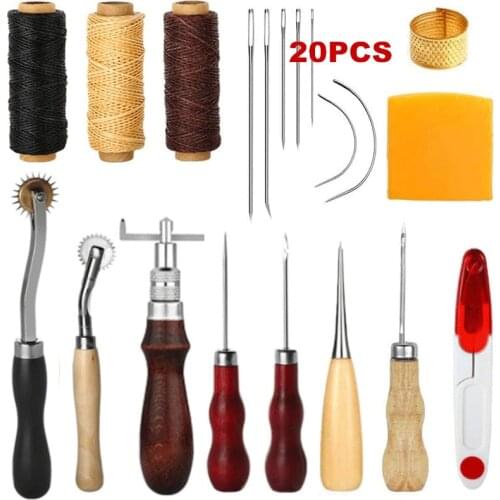 DIY Leather Tool Set 20PCS Professional Leather Craft Tools Kit Hand Sewing Stitching Punch Carving Work Saddle Set Accessories