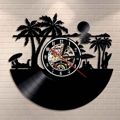 Beach Scenery Vinyl Record Clock Summer Beach Home Decor Wall Clock Sunny Beach Modern Decorative Clock Sunbathe Lovers Gift