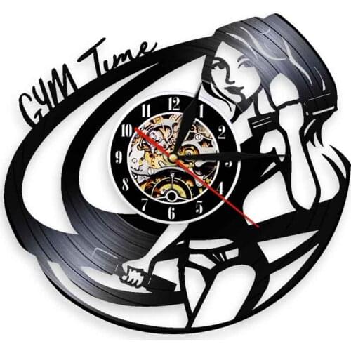 Gym Time Quart Wall Clock Fitness Bodybuilder 3D Wall Watches Vintage Vinyl Wall Clock Unique Gift Idea For Fitness Lover