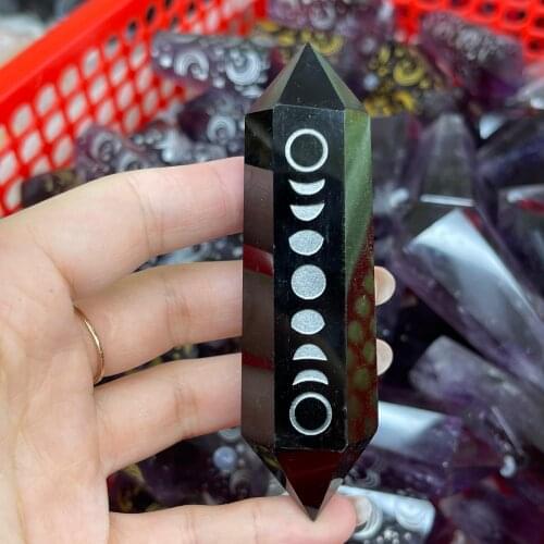 Natural Obsidian Crystal Point Wand Healing Customized Totem Logo Energy Ore Mineral Crafts
