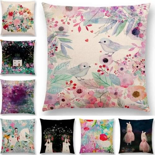 Newest Little Girl Cushion Cover Floral Pattern Dreamy Garden Fantasy Night Sofa Pillow Case For Girls