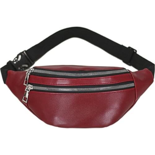 New Women Chest Bag PU Leathe Solid Color Zipper Waist Packs For Female Fashion Fanny Packs Ladies Belt Bum Bags