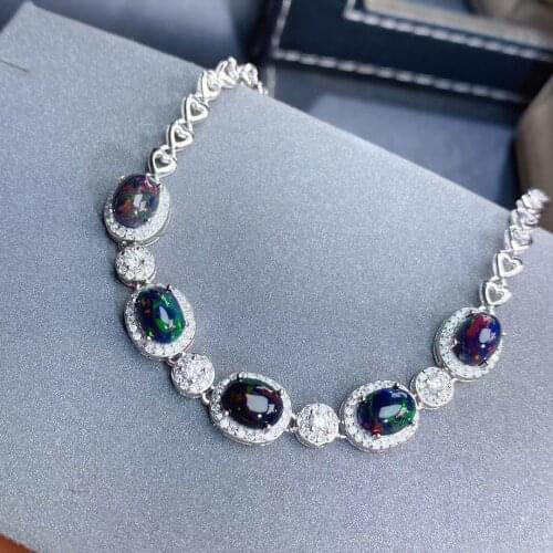 High Quality New Coming 100% Natural and Real Opal chain bracelet 925 sterling silver Fine jewelry