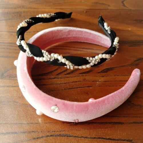 New Designer brand hair bands black and pink with pearls headbands christmas hair bundles fashion hair accessories for women