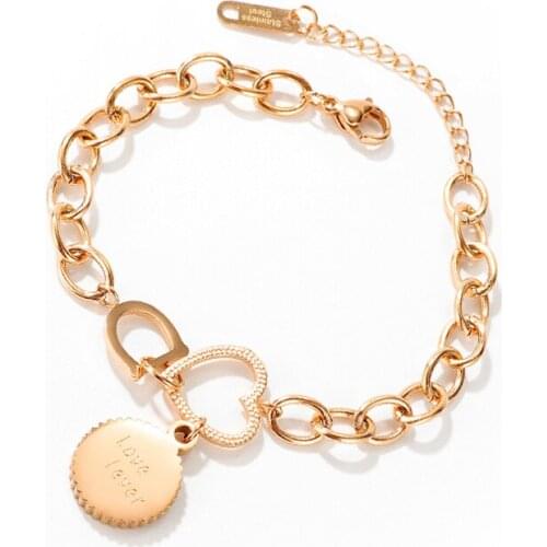 New Fashion Rose Gold Heard Bracelet Stainless Steel Coin Love Lever Bracelets for Woman Girl Anniversary Wedding Jewelry Gift