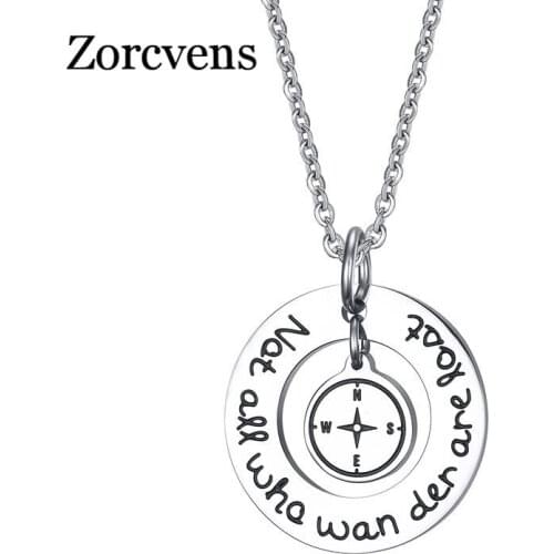 Modyle Stainless Steel ID Necklace Pendant Engraved " not all who wander are lost"