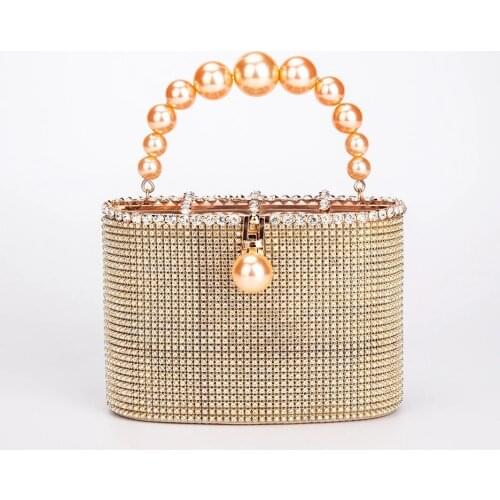 Luxury Diamonds Evening Clutch Bags Women New Pearls Handle Metal Cage Clutch Purse Female Chic Shoulder Bags Dinner Party