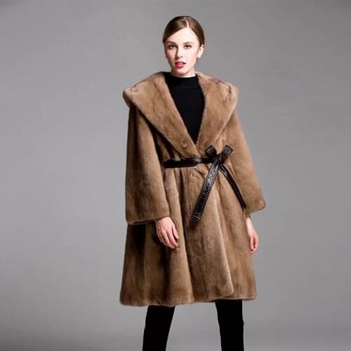 2021 Brand luxury women natural mink fur jacket long style with sashes elegant lady high quality Imported winter fur coat