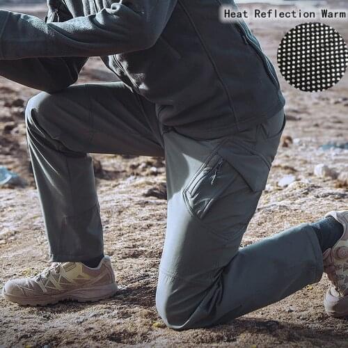 Outdoor Hiking Tactical Cargo Pants Multi-pocket Heat Reflection Winter Windproof Wearproof Warm Soft Shell Military Trousers
